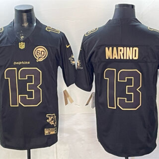 Men's Miami Dolphins #13 Dan Marino Black Gold F.U.S.E. With Patch Limited Stitched Football Jersey