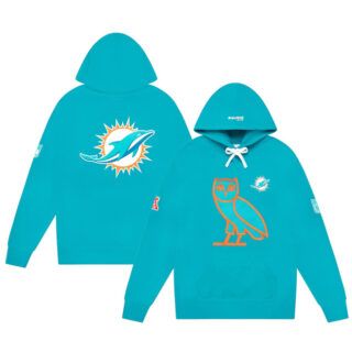 Men's Miami Dolphins Aqua OVO Scarlet Icon Team Pullover Hoodie