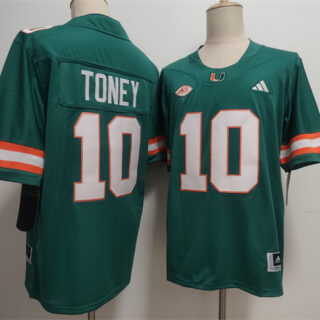 Men's Miami Hurricanes #10 Malachi Toney Aqua Stitched Football Jersey