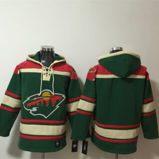 Men's Minnesota Wild Blank Green Lace-Up Pullover Hoodie