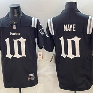 Men's New England Patriots #10 Drake Maye Black F.U.S.E. Gothic Revolution Edition Stitched Football Jersey