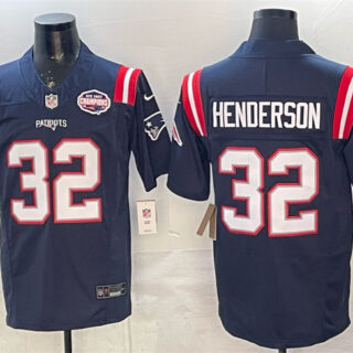 Men's New England Patriots #32 TreVeyon Henderson Navy F.U.S.E. 2025 AFC East Championship Patch Vapor Limited Stitched Football Jersey