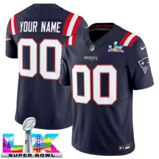 Men's New England Patriots Active Player Custom Navy 2025 F.U.S.E. Super Bowl LX Patch Vapor Limited Stitched Football Jersey