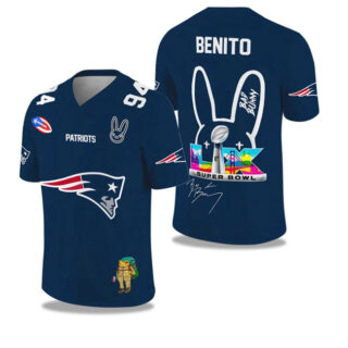 Men's New England Patriots Navy 2025 2026 Bowl LX Print Jersey