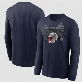 Men's New England Patriots Navy 2025 AFC Champions Glory Shield Long Sleeve T-Shirt