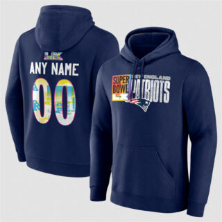 Men's New England Patriots Navy 2025 Super Bowl LX Big & Tall Custom Name & Number Hoodie