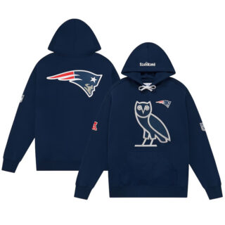 Men's New England Patriots Navy OVO Scarlet Icon Team Pullover Hoodie