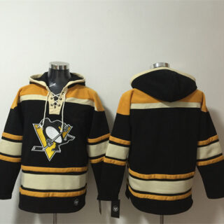 Men's Pittsburgh Penguins Blank Black Lace-Up Pullover Hoodie