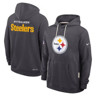 Men's Pittsburgh Steelers Anthracite Sideline Standard Issue Initial Home Dri-FIT Pullover Hoodie