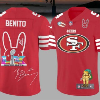 Men's San Francisco 49ers Red Bad Bunny Super Bowl Football Jersey