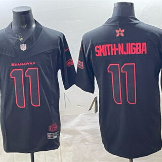 Men's Seattle Seahawks #11 Jaxon Smith-Njigba Black 2025 F.U.S.E. 'Stranger Things Edition' Vapor Limited Stitched Football Jersey