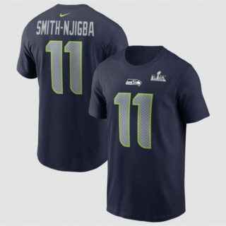 Men's Seattle Seahawks #11 Jaxon Smith-Njigba College Navy 2025 Super Bowl LX Patch Name & Number T-Shirt