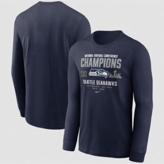 Men's Seattle Seahawks College Navy 2025 NFC Champions Team Nation Long Sleeve T-Shirt