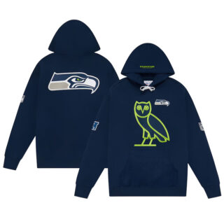 Men's Seattle Seahawks Navy OVO Scarlet Icon Team Pullover Hoodie