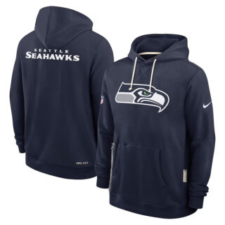 Men's Seattle Seahawks Navy Sideline Standard Issue Initial Home Dri-FIT Pullover Hoodie