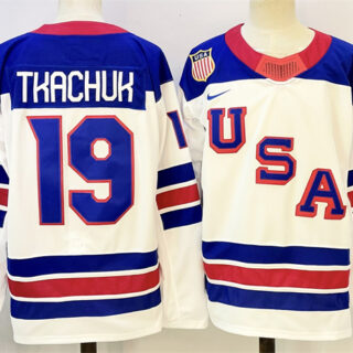 Men's USA #19 Matthew Tkachuk White 2025-2026 Stitched Jersey