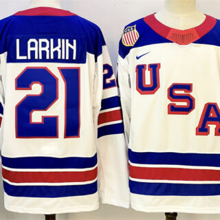 Men's USA #21 Dylan Larkin White 2025-2026 Stitched Jersey