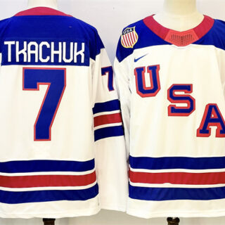 Men's USA #7 Brady Tkachuk White 2025-2026 Stitched Jersey