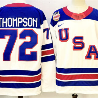 Men's USA #72 Tage Thompson White 2025-2026 Stitched Jersey