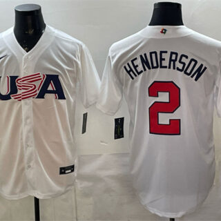 Men's USA Baseball #2 Gunnar Henderson White World Baseball Classic Stitched Jersey