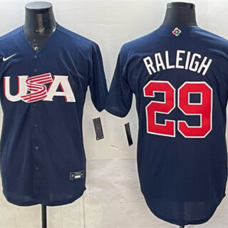 Men's USA Baseball #29 Cal Raleigh Navy World Baseball Classic Stitched Jersey