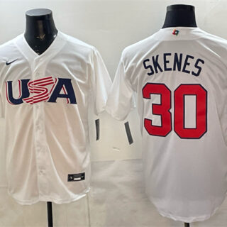 Men's USA Baseball #30 Paul Skenes White World Baseball Classic Stitched Jersey