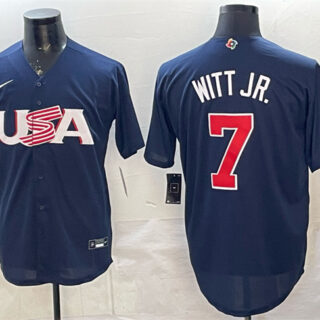 Men's USA Baseball #7 Bobby Witt Jr. Navy World Baseball Classic Stitched Jersey