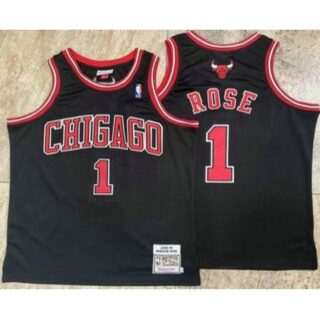 Men's Chicago Bulls #1 Derek Rose Black Hardwood Classics Soul AU Throwback Jersey