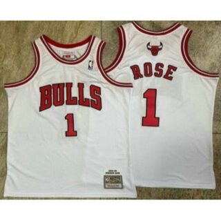 Men's Chicago Bulls #1 Derek Rose White Hardwood Classics Soul AU Throwback Jersey