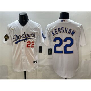 Men's Los Angeles Dodgers #22 Clayton Kershaw White 2025 World Series Champions Stitched Baseball Jersey