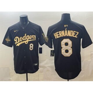 Men's Los Angeles Dodgers #8 Enrique Hern??ndez Black Gold 2025 World Series Champions Limited Stitched Baseball Jersey