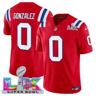Men's New England Patriots #0 Christian Gonzalez Red 2025 F.U.S.E. Super Bowl LX Vapor Limited Football Stitched Jersey