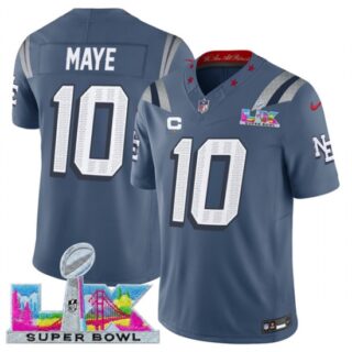 Men's New England Patriots #10 Drake Maye Storm Blue 2025 F.U.S.E. Super Bowl LX And 1-Star C Rivalries Vapor Limited Football Stitched Jersey