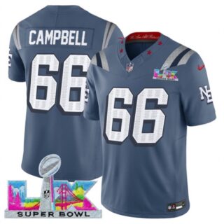Men's New England Patriots #66 Will Campbell Storm Blue 2025 F.U.S.E. Super Bowl LX Rivalries Vapor Limited Football Stitched Jersey