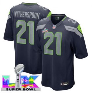 Men's Seattle Seahawks #21 Devon Witherspoon Blue 2025 2026 Super Bowl LX F U S E Stitched Jersey