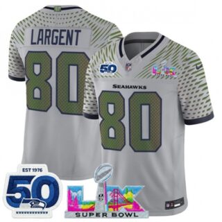 Men's Seattle Seahawks #80 Steve Largent Gray 2025 F.U.S.E. Super Bowl LX And 50th Season Rivalries Vapor Limited Football Stitched Jersey
