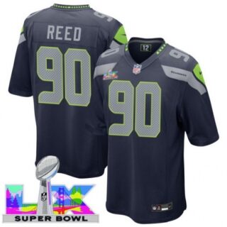 Men's Seattle Seahawks #90 Jarran Reed Blue 2025 2026 Super Bowl LX F U S E Stitched Jersey