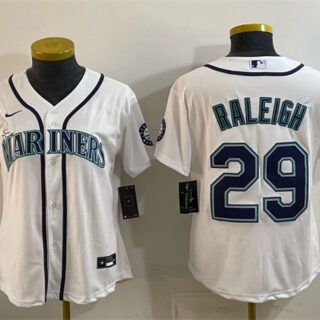 Women's Seattle Mariners #29 Cal Raleigh White Cool Base Stitched Baseball Jersey(Run Small)