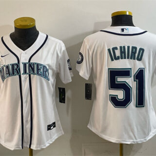 Women's Seattle Mariners #51 Ichiro Suzuki White Cool Base Stitched Baseball Jersey(Run Small)