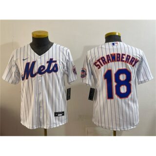 Youth Chicago Cubs #18 Darryl Strawberry White Cool Base Stitched Baseball Jersey