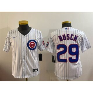Youth Chicago Cubs #29 Michael Busch White Cool Base Stitched Baseball Jersey