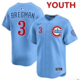 Youth Chicago Cubs #3 Alex Bregman light Blue alternate limited jersey