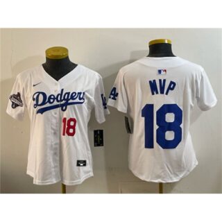 Youth Los Angeles Dodgers #18 MVP White 2025 World Series Champions Limited Stitched Baseball Jersey