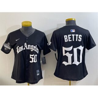Youth Los Angeles Dodgers #50 Mookie Betts Black 2025 World Series Champions LA Gothic Edition Limited Stitched Baseball Jersey