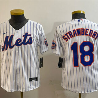 Youth New York Mets #18 Darryl Strawberry White Cool Base Stitched Baseball Jersey