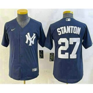 Youth New York Yankees #27 Giancarlo Stanton Navy Cool Base Stitched Jersey