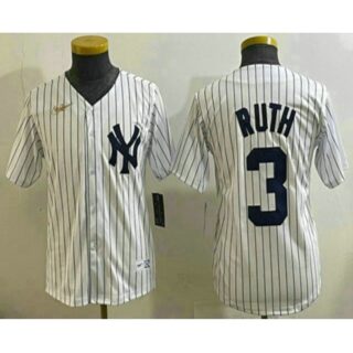 Youth New York Yankees #3 Babe Ruth White Throwback Stitched Cool Base Nike Jersey