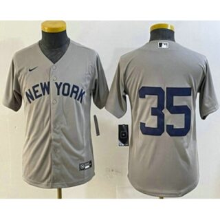 Youth New York Yankees #35 Cody Bellinger Grey Without Name Field of Dreams Cool Base Jersey
