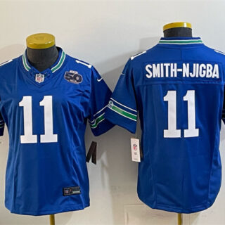 Youth Seattle Seahawks #11 Jaxon Smith-Njigba Royal 2025 F.U.S.E 50th Anniversary Patch Throwback Vapor Limited Stitched Football Jersey