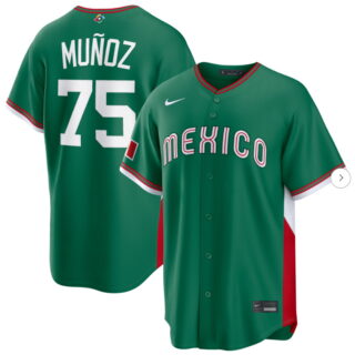 Men's Mexico Baseball #75 Andres Munoz Green 2026 World Baseball Classic Road Stadium Jersey